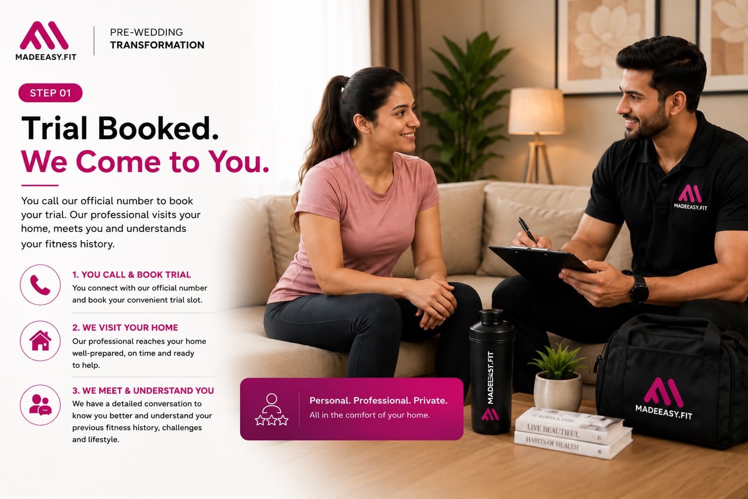 MadeEasy assessment system step 01: Trial Booked. We Come to You.