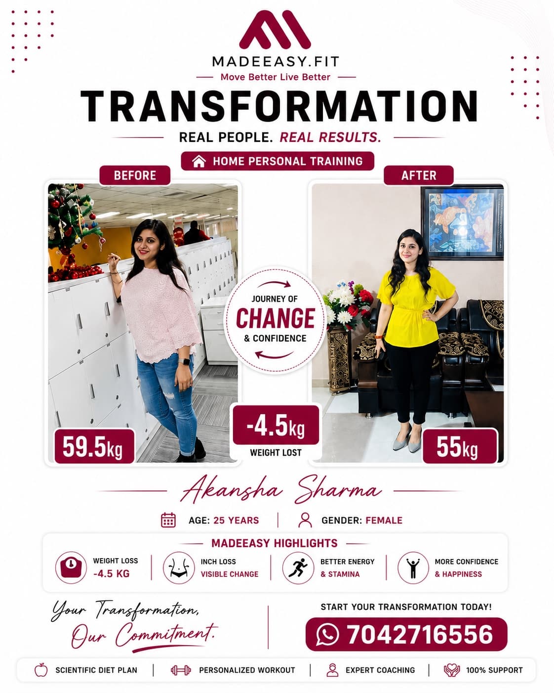 Akansha Sharma MadeEasy transformation result